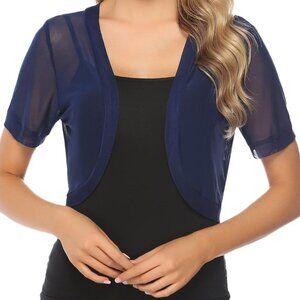 Women Mesh Cropped Bolero Short Sleeve Sheer Cardigan Open Front